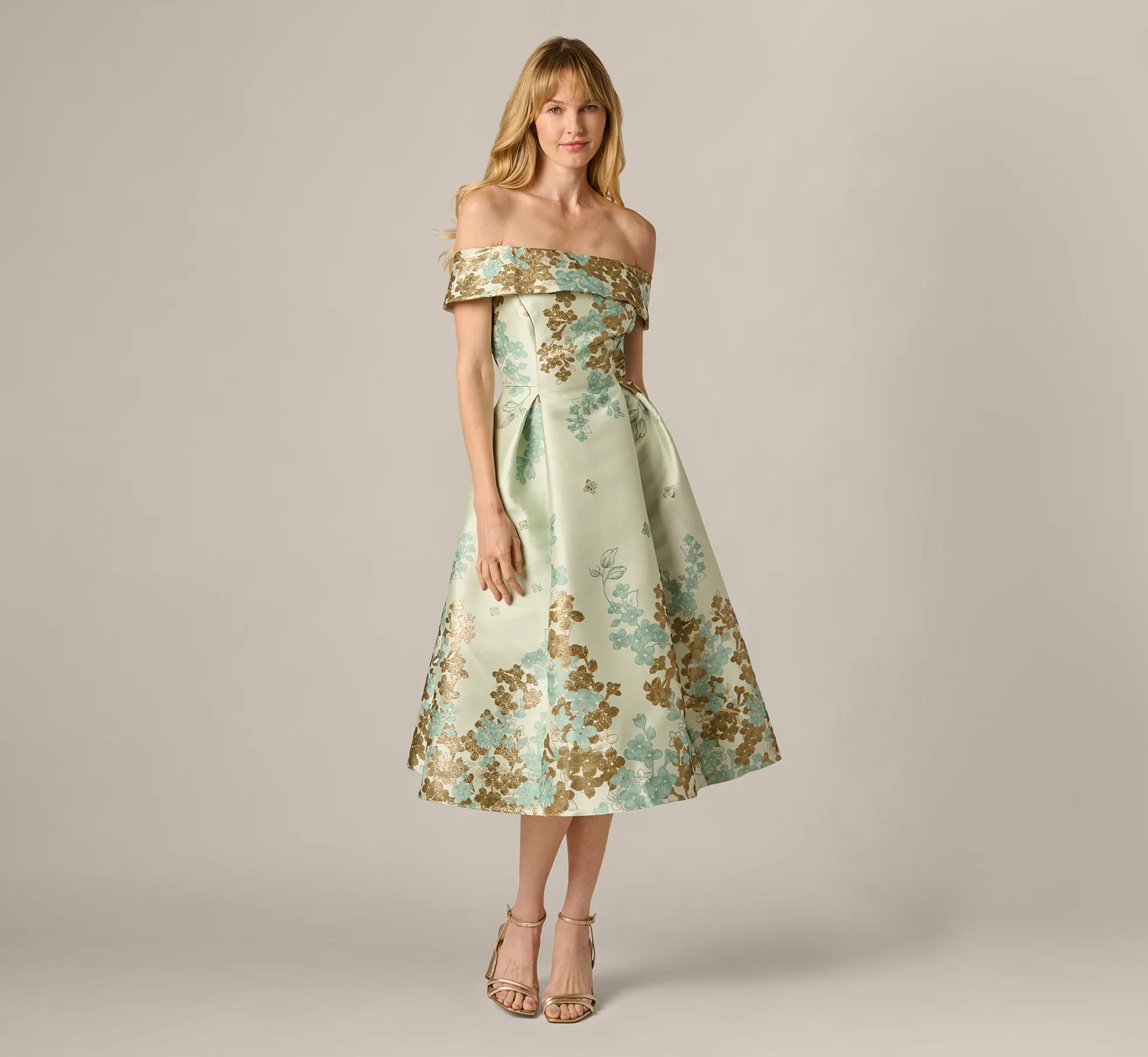Adrianna Papell Floral Jacquard Dress AP1E211223 - Image 2