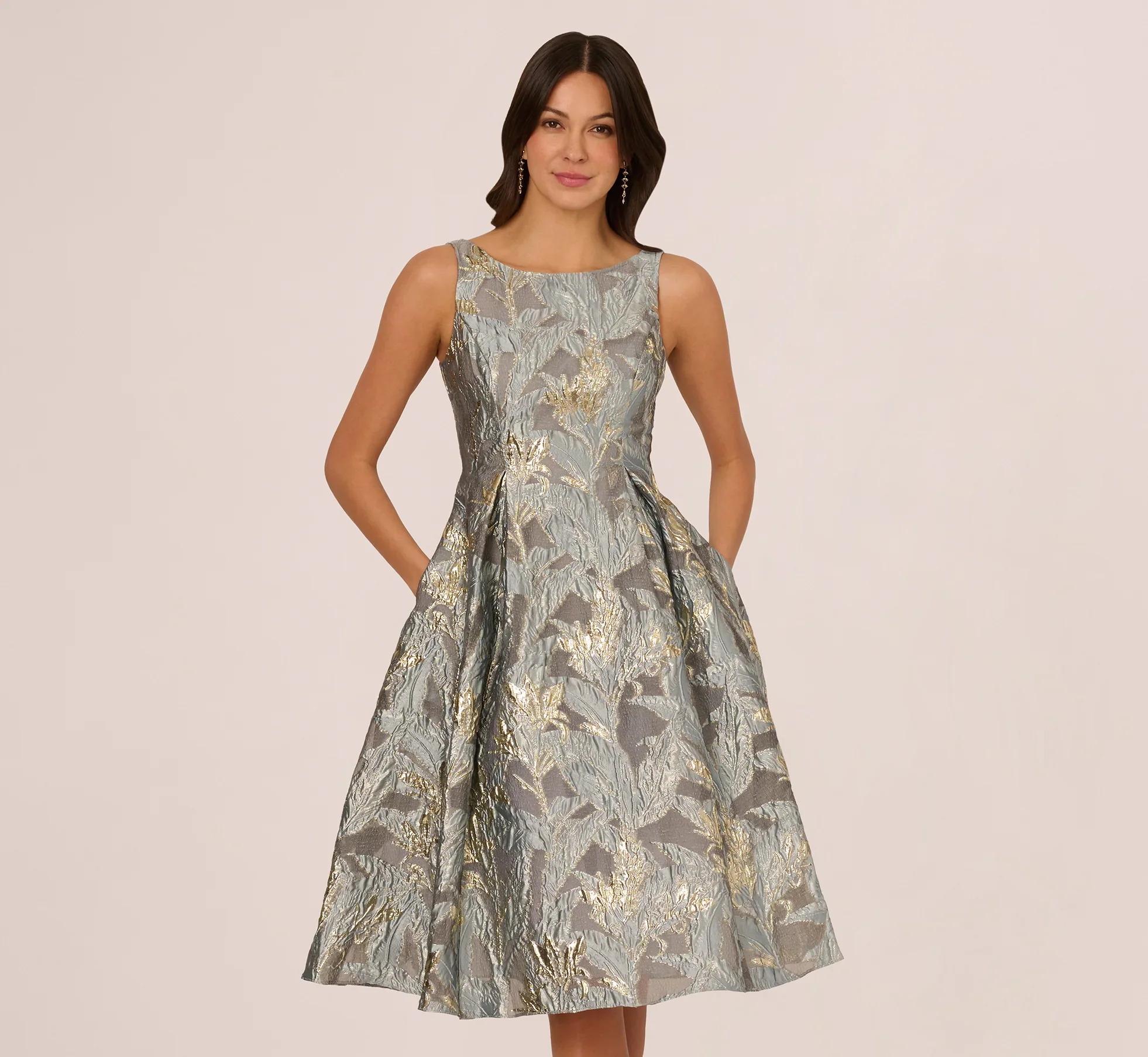 Adrianna Papell Tea Length Jacquard Dress AP1E211199 - Image 2