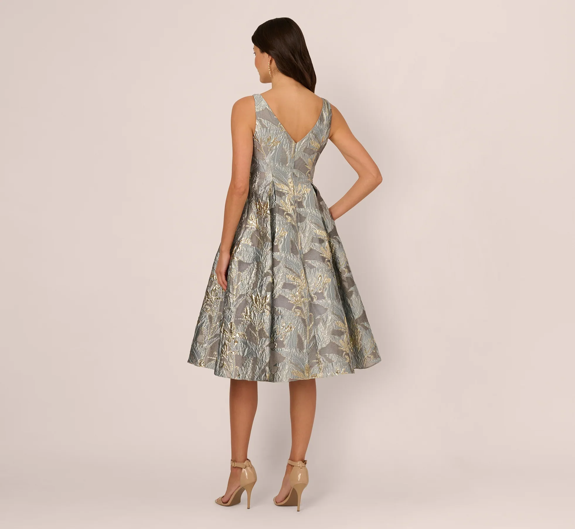 Adrianna Papell Tea Length Jacquard Dress AP1E211199 - Image 3