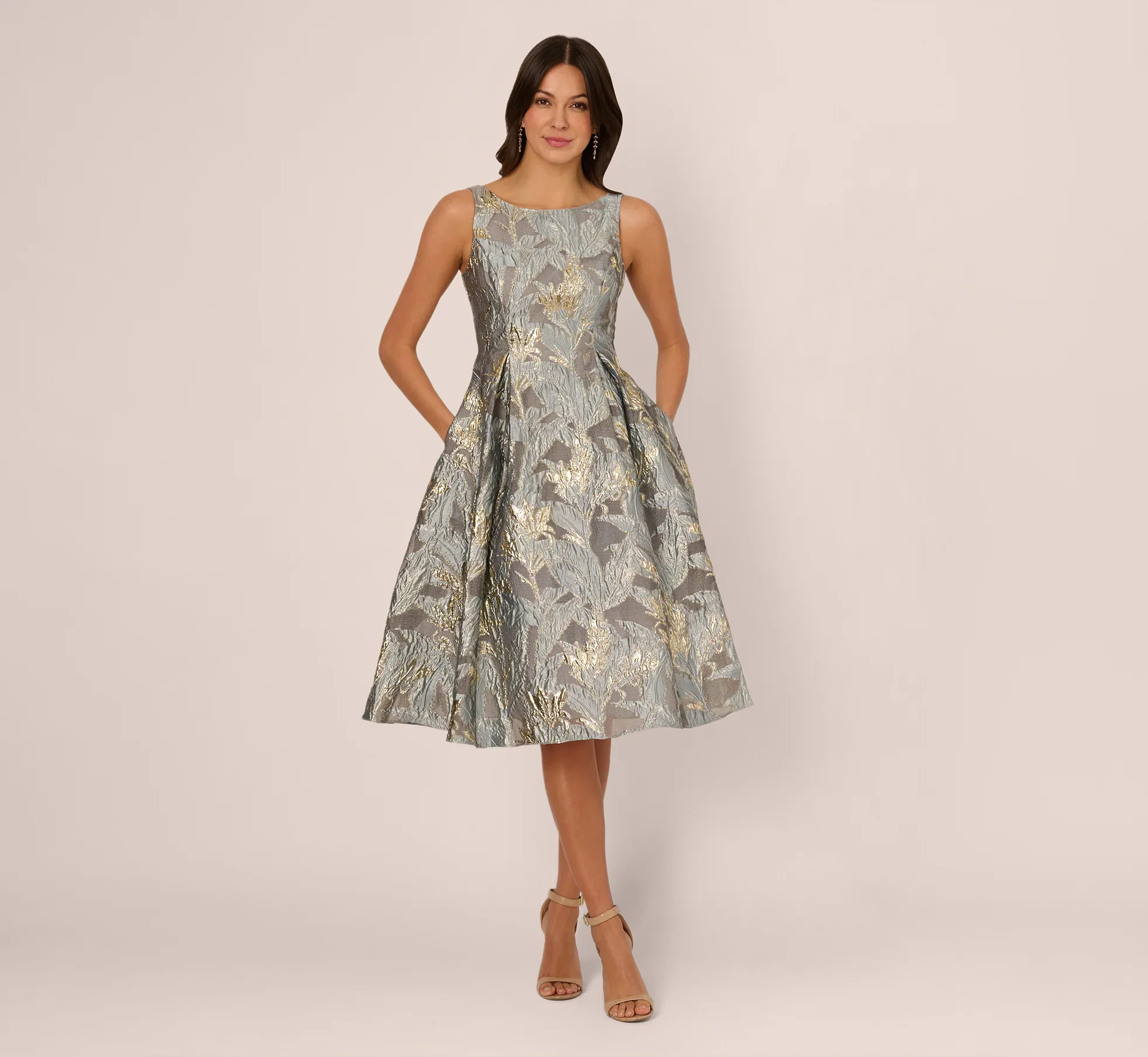Adrianna Papell Tea Length Jacquard Dress AP1E211199 - Image 4