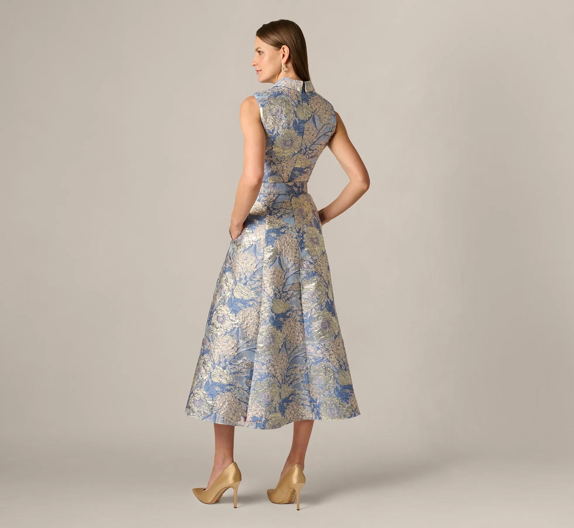 Aidan Mattox Floral Jacquard Collared Midi Dress MD1E209963 - Image 3