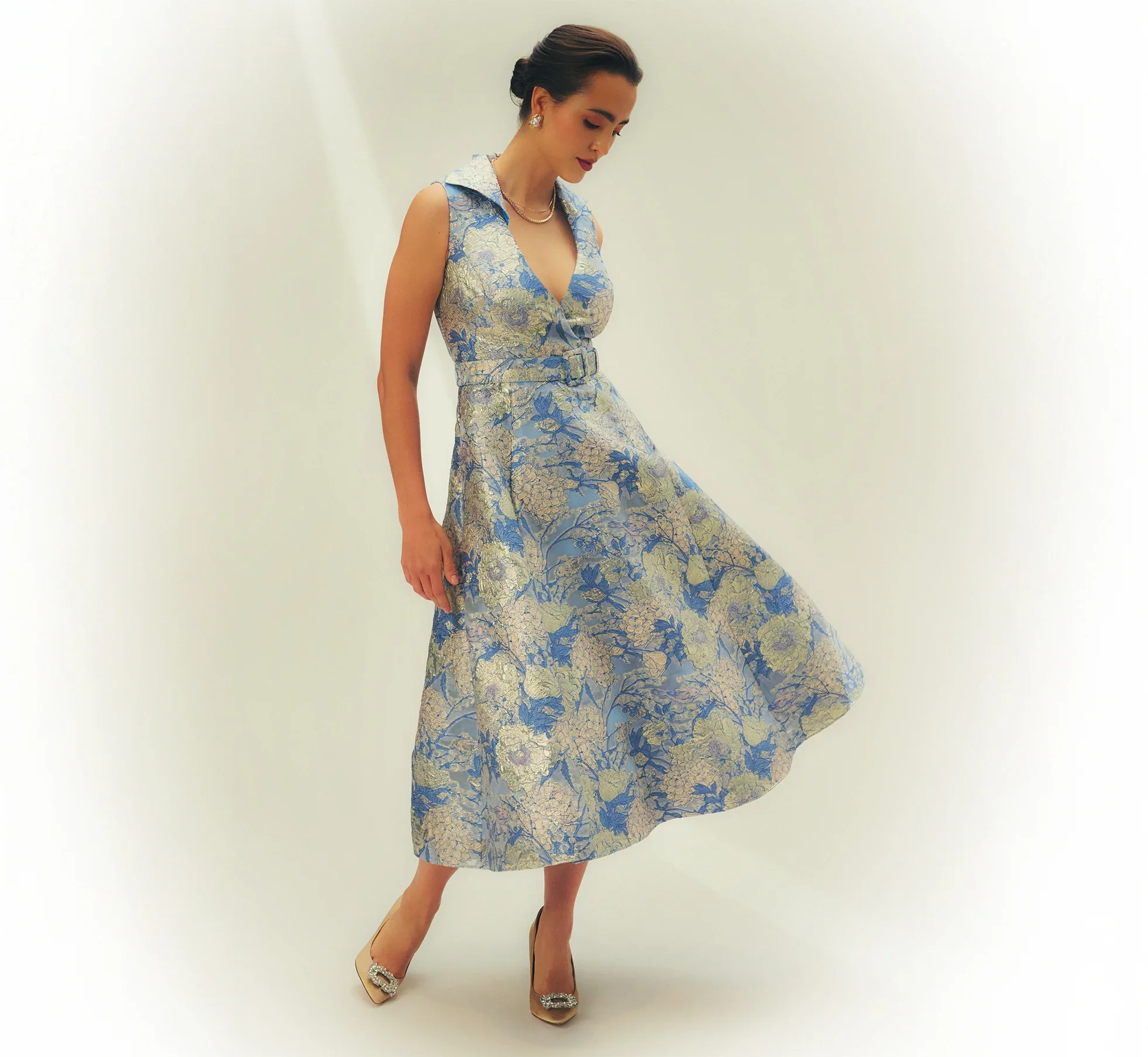 Aidan Mattox Floral Jacquard Collared Midi Dress MD1E209963 - Image 4
