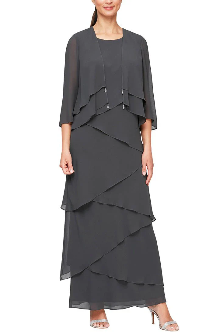 Alex Evenings Chiffon Tiered Tank Jacket Dress 8492001 - Image 10