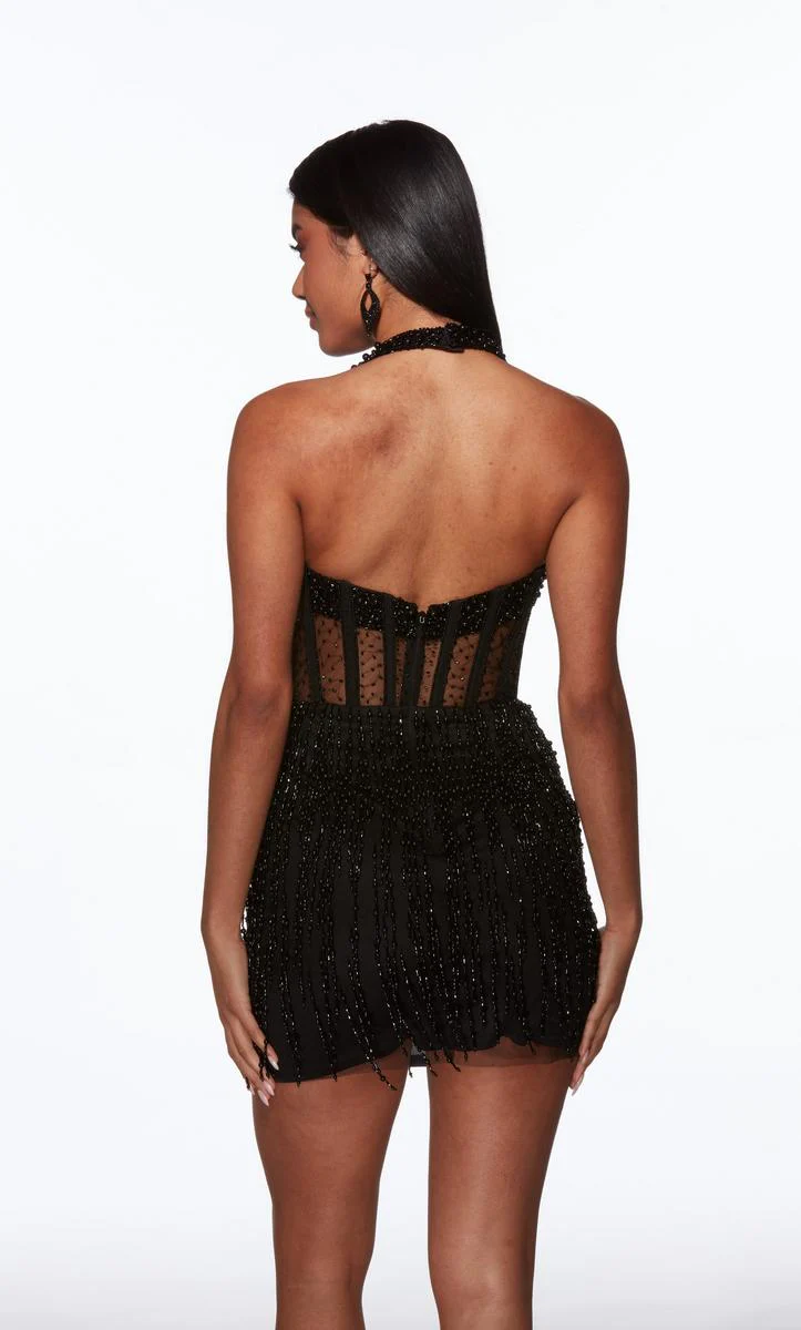 Alyce Paris Beaded Halter w/ Fringe Skirt HoCo Dress 40043 - Image 4