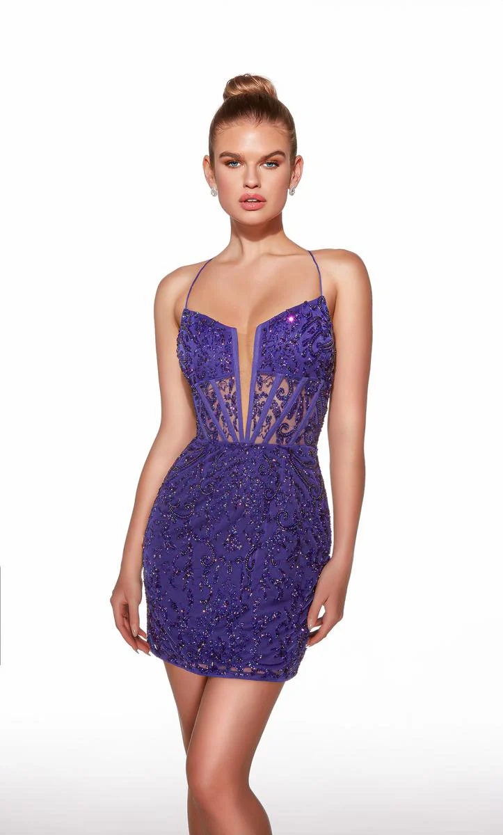 Alyce Paris Plunging Lace Neckline HoCo Dress 40053 - Image 3