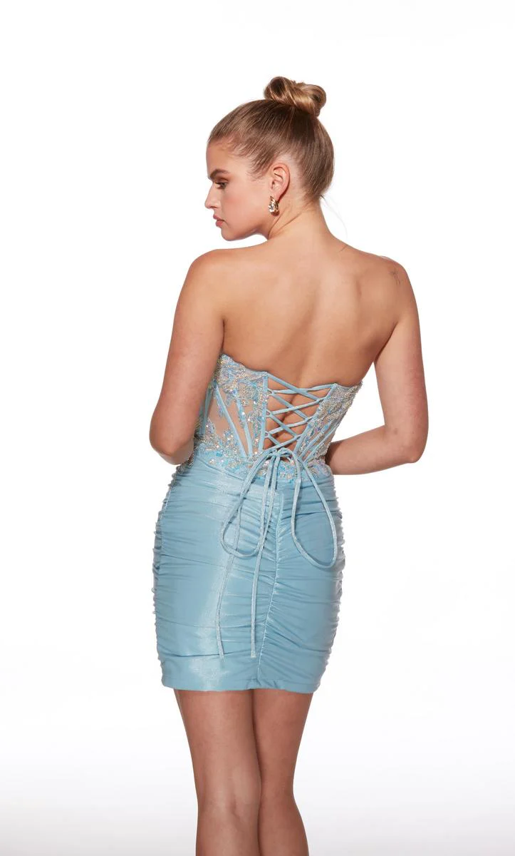 Alyce Paris Shiny Ruched Lace HoCo Dress 40057 - Image 2
