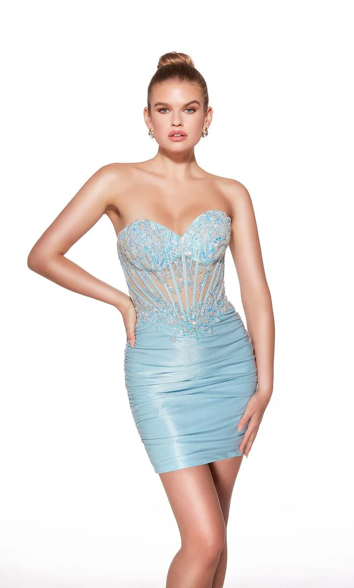 Alyce Paris Shiny Ruched Lace HoCo Dress 40057 - Image 5