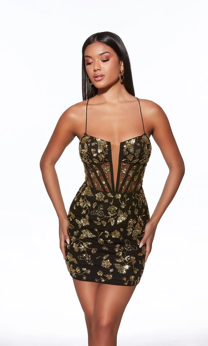 Alyce Paris Floral Sequin Lace-Up Short HoCo Dress 40126