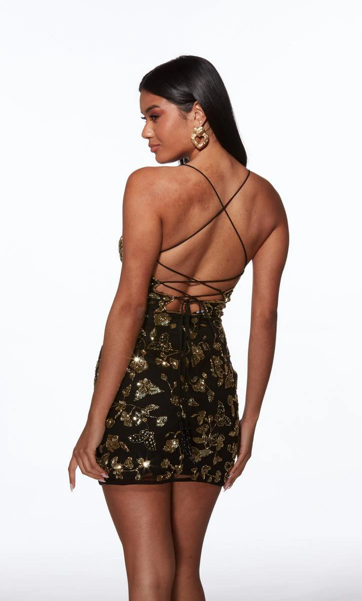 Alyce Paris Floral Sequin Lace-Up Short HoCo Dress 40126 - Image 2