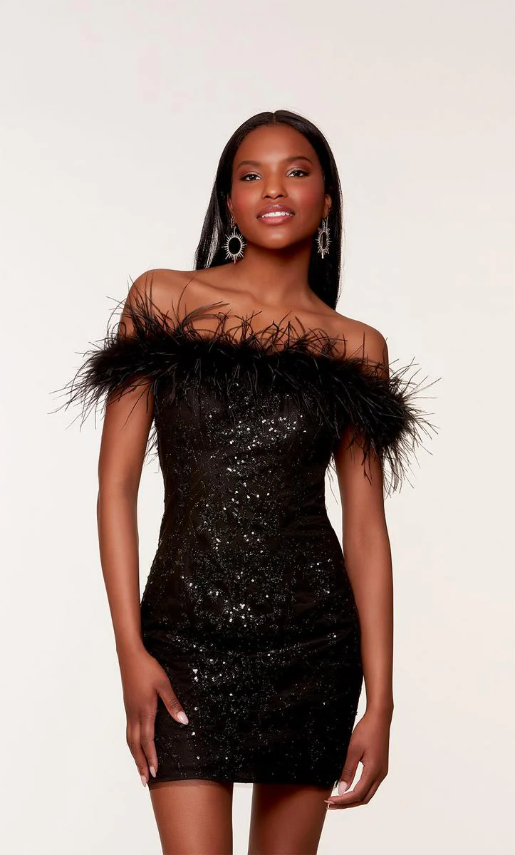 Alyce Paris Off Shoulder Feather Short Dress 4649 - Image 3