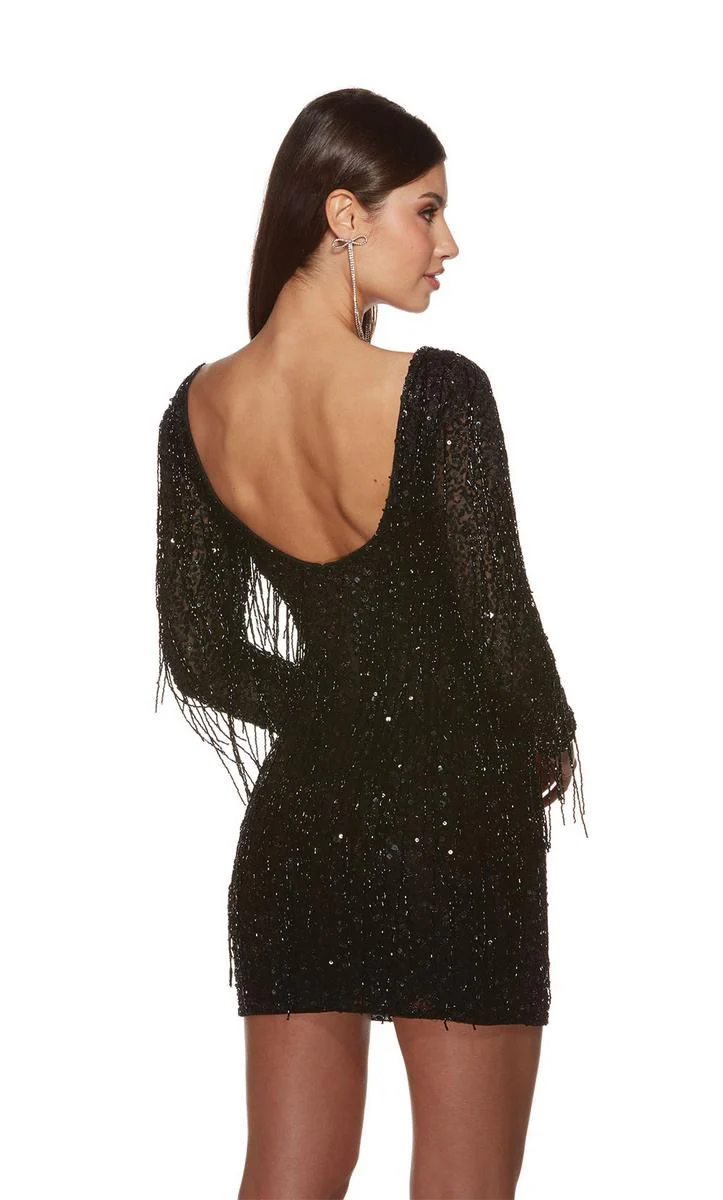 Alyce Paris Long Sleeve Fringe Homecoming Dress 4873 - Image 5