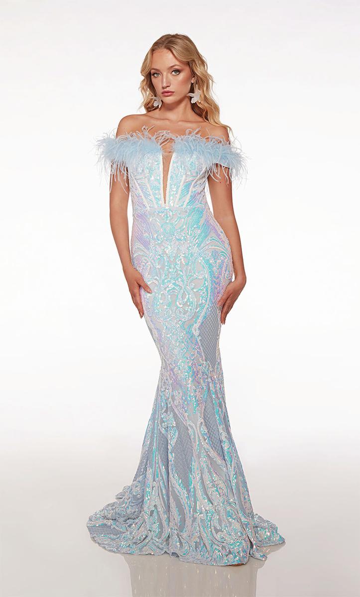 Alyce Paris Off Shoulder Feather Prom Dress 61650 - Image 3