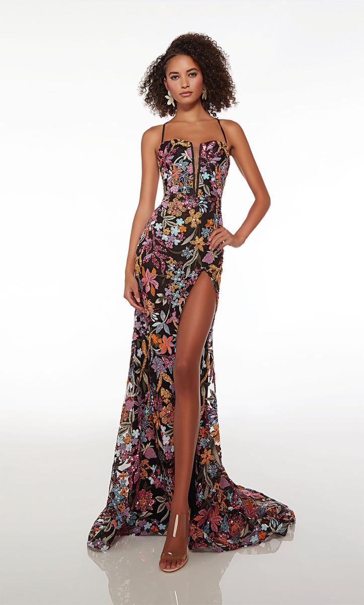 Alyce Paris Floral Sequin Prom Dress 61690 - Image 3