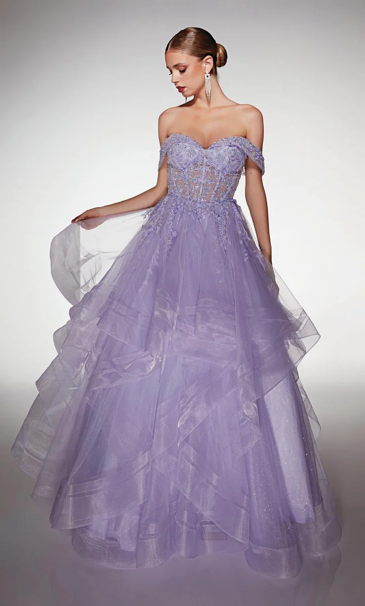 ALYCE Paris Off-the-Shoulder Lace Ballgown Prom Dress 62207 - Image 3