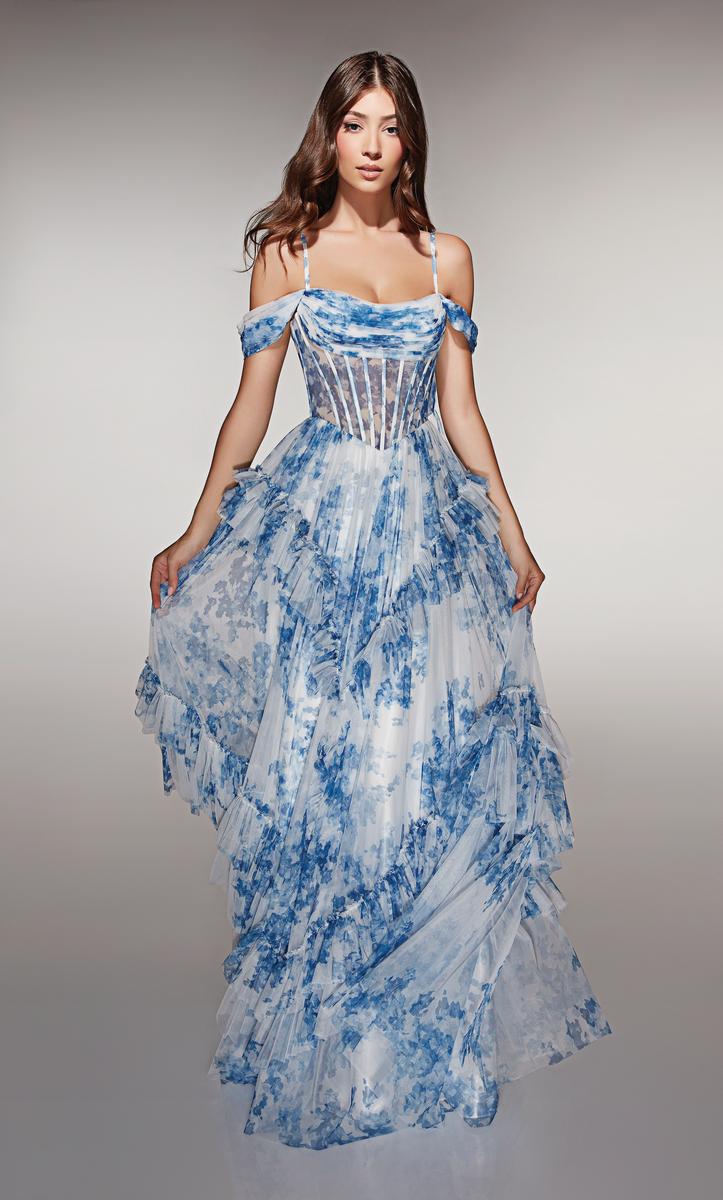 ALYCE Paris A-Line Floral Print Tulle Prom Dress 62212