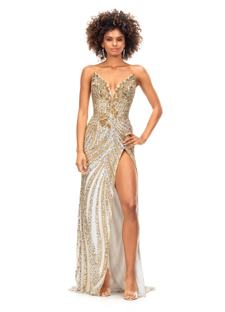 ASHLEYlauren Beaded Strapless Prom Dress 11236 - C - Image 44