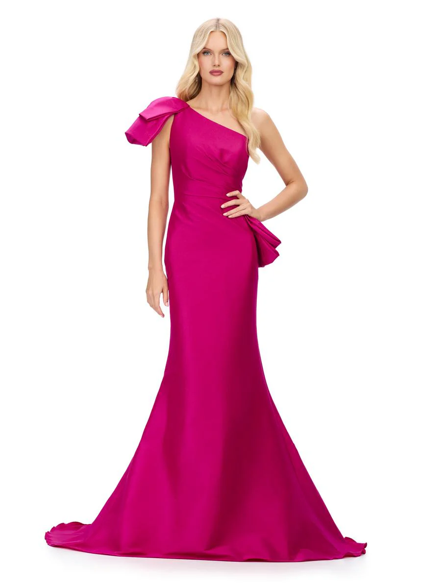 ASHLEYlauren One Shoulder Taffeta Prom Dress 11722 - Image 5