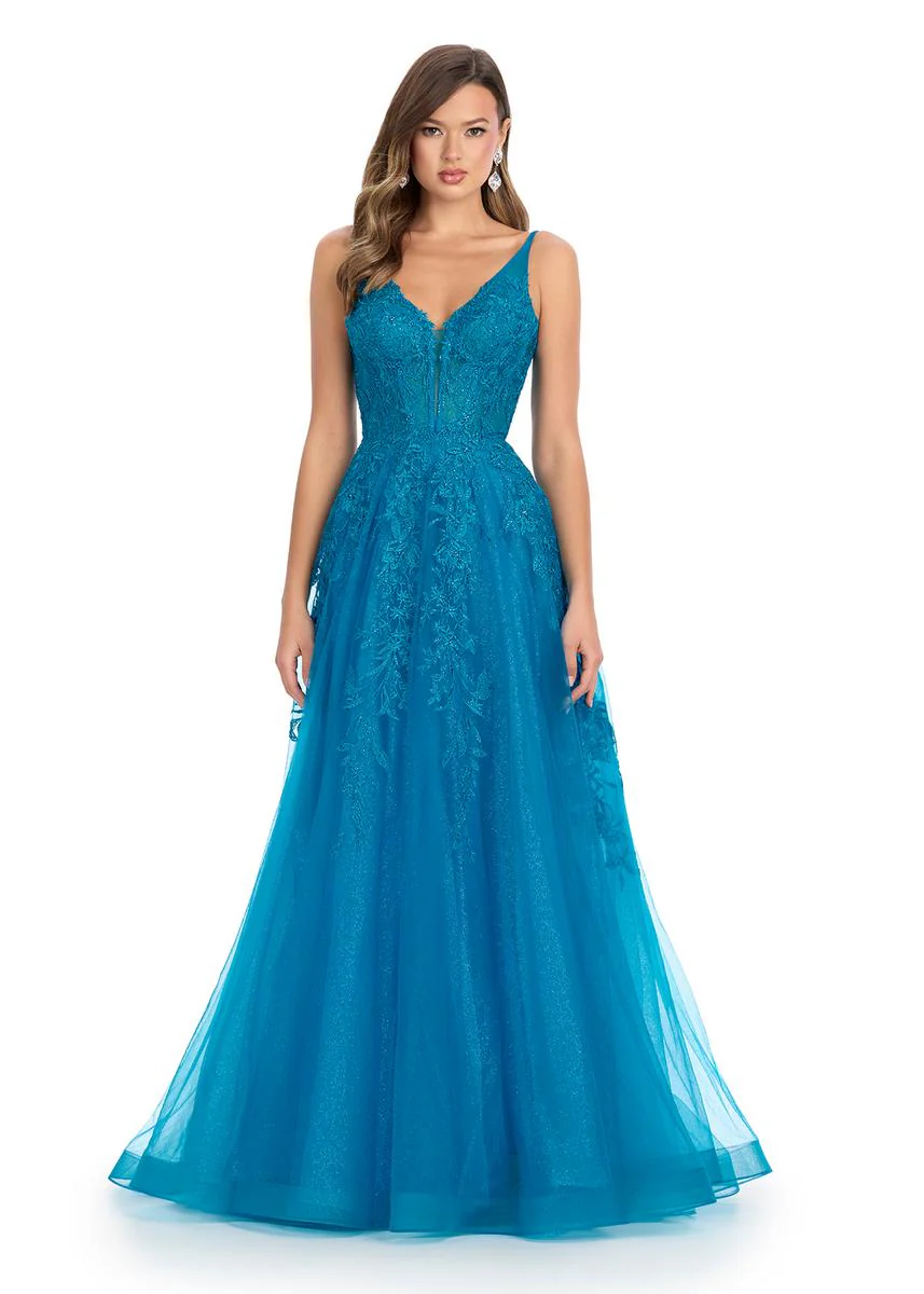 ASHLEYlauren Lace Illusion Long Prom Dress 11892 - Image 3