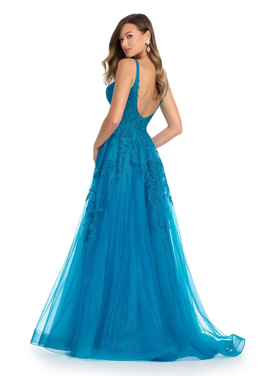 ASHLEYlauren Lace Illusion Long Prom Dress 11892 - Image 4