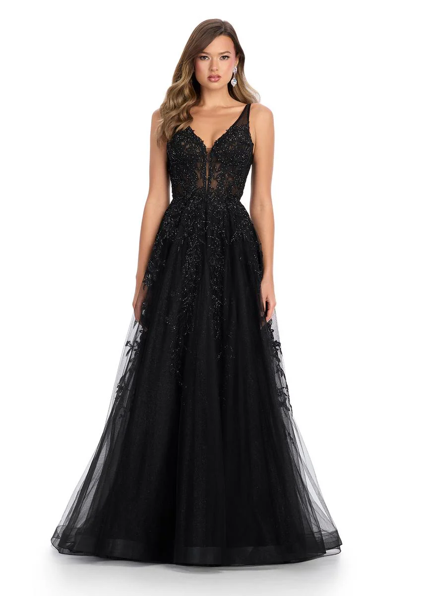 ASHLEYlauren Lace Illusion Long Prom Dress 11892 - Image 7