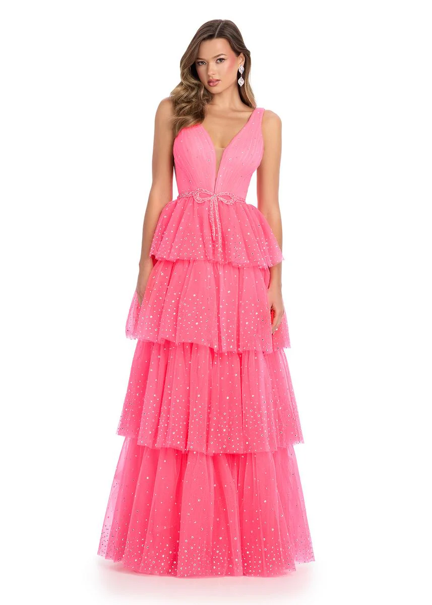 ASHLEYlauren Ruffle Bow Heat Stone Prom Dress 11894 - Image 3