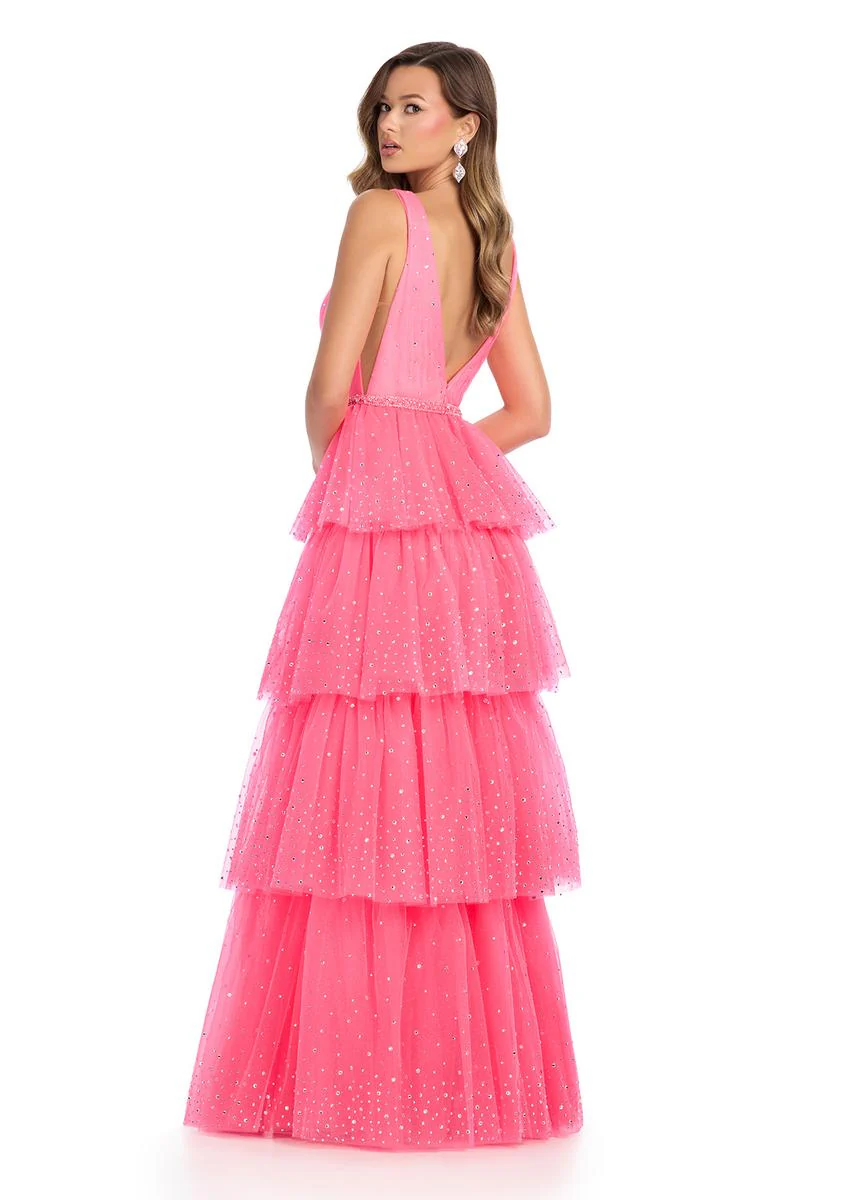 ASHLEYlauren Ruffle Bow Heat Stone Prom Dress 11894 - Image 4