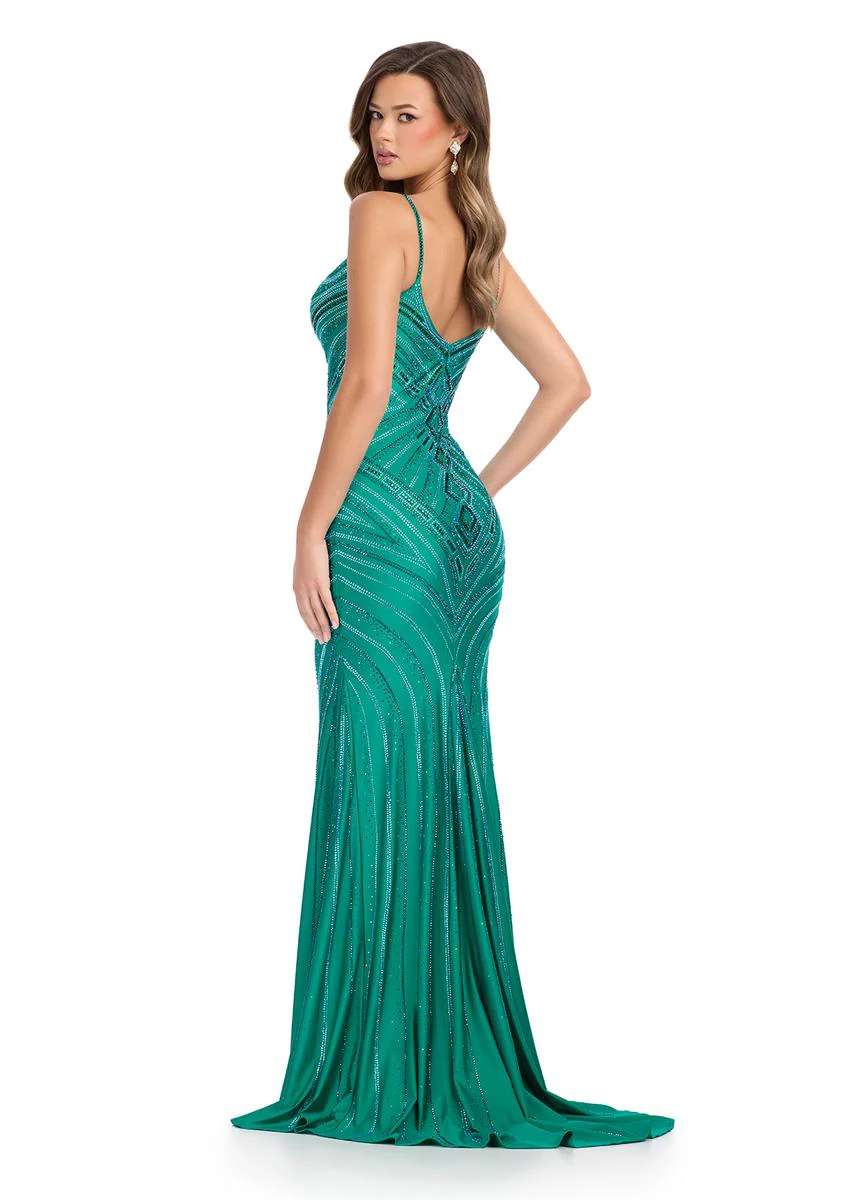 ASHLEYlauren Deco Beaded Jersey Prom Dress 11937 - Image 2