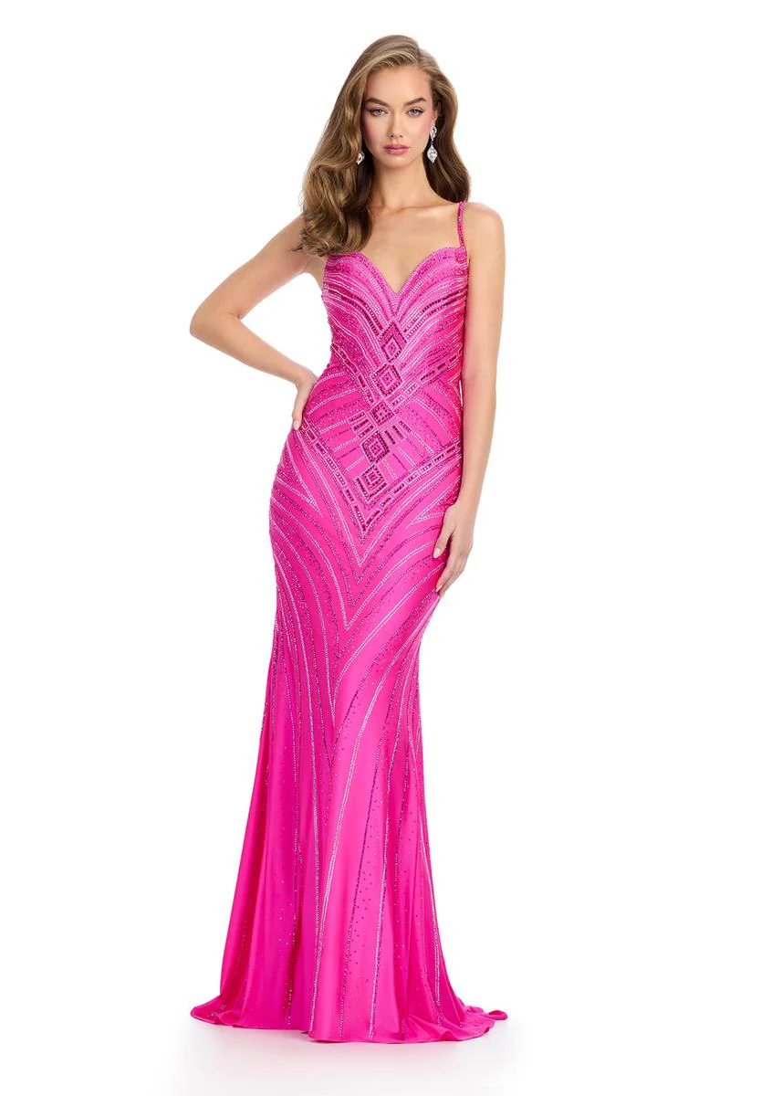 ASHLEYlauren Deco Beaded Jersey Prom Dress 11937 - Image 3