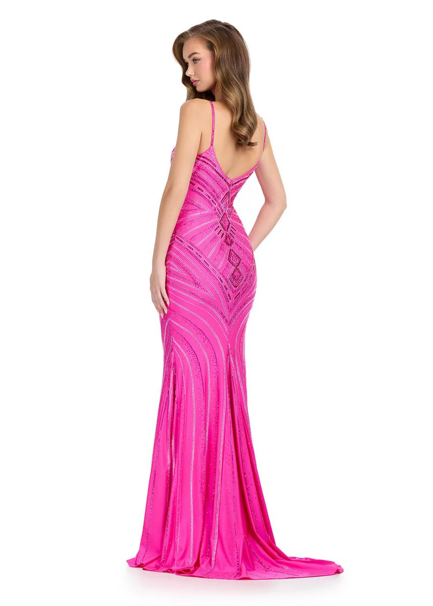 ASHLEYlauren Deco Beaded Jersey Prom Dress 11937 - Image 4