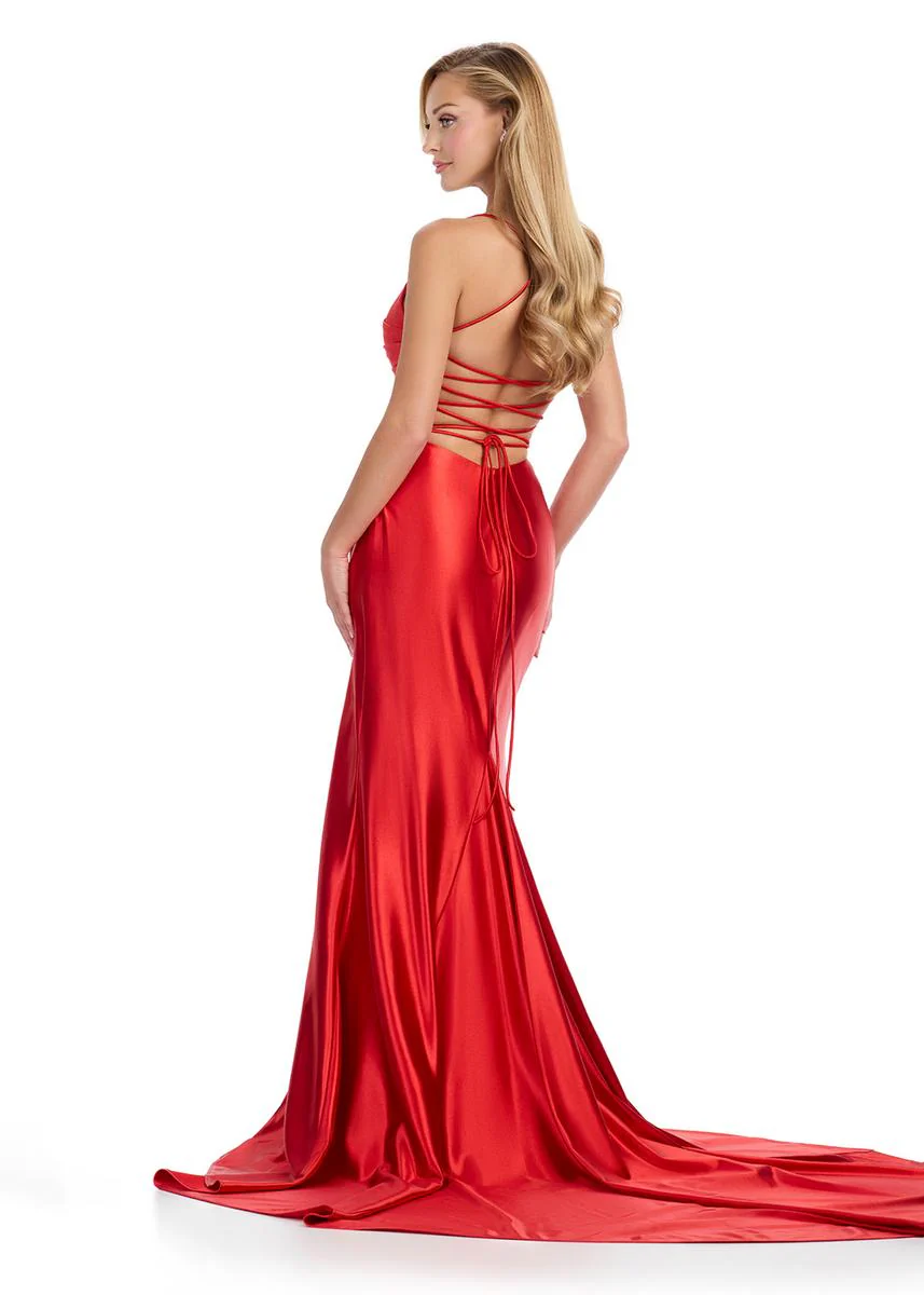 ASHLEYlauren Ruched Lace-up Back Prom Dress 11950 - Image 14