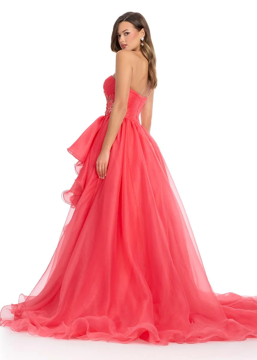 ASHLEYlauren Strapless Ruffle Slit Prom Dress 11951 - Image 2