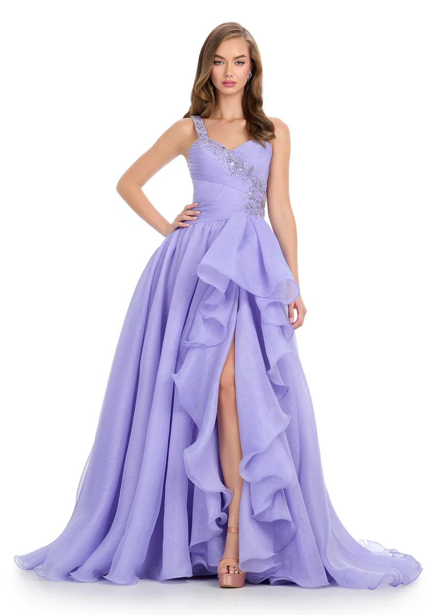 ASHLEYlauren Strapless Ruffle Slit Prom Dress 11951 - Image 5