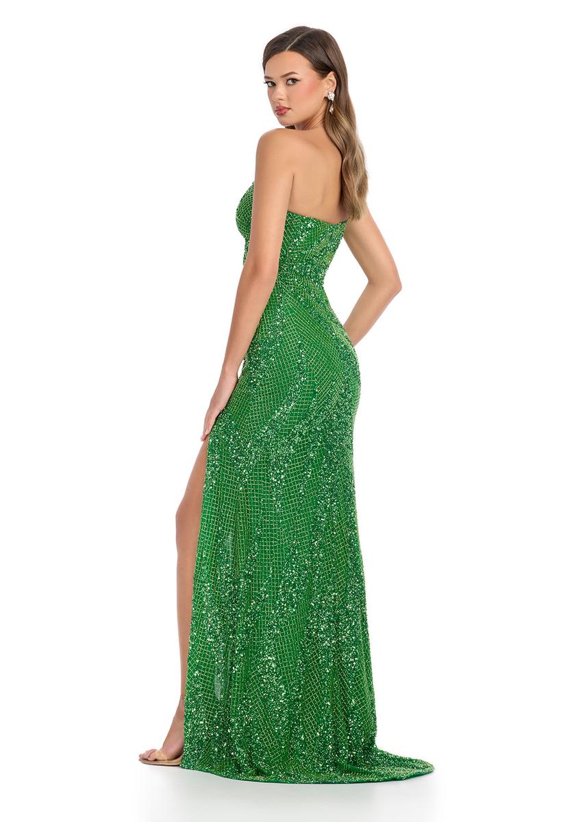 ASHLEYlauren One Shoulder Beaded Illusion Prom Dress 11960 - Image 8