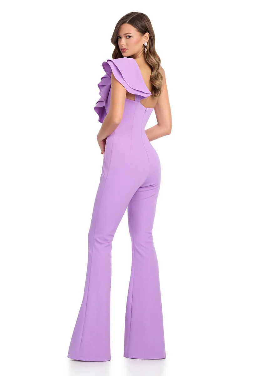 ASHLEYlauren One Shoulder Scuba Ruffle Jumpsuit 11965 - Image 2