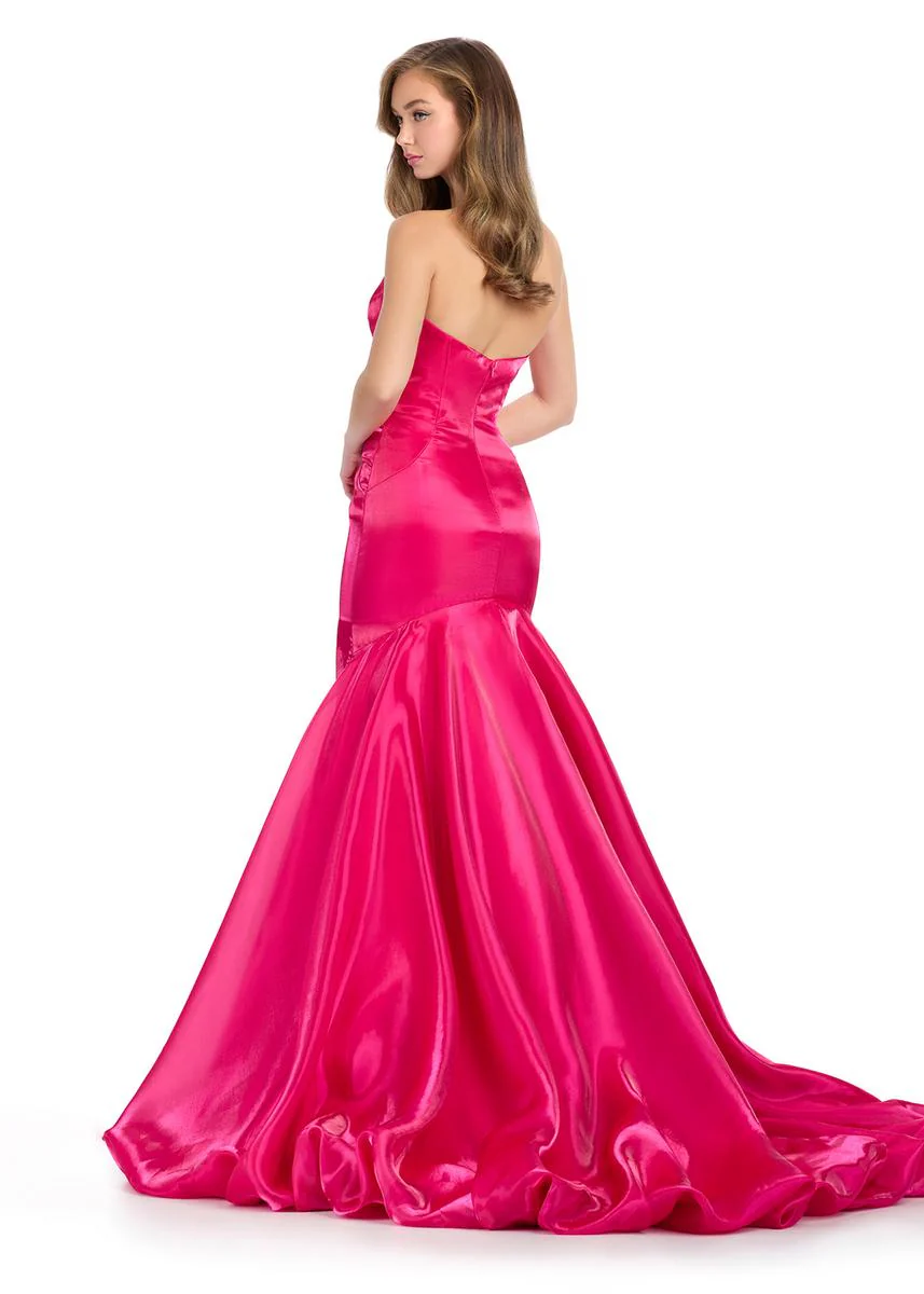 ASHLEYlauren Satin Ruffle Back Long Prom Dress 11996 - Image 2
