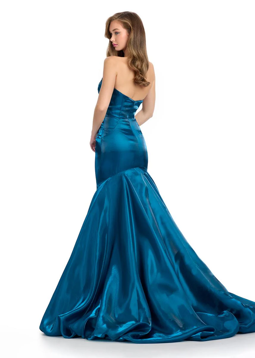 ASHLEYlauren Satin Ruffle Back Long Prom Dress 11996 - Image 4