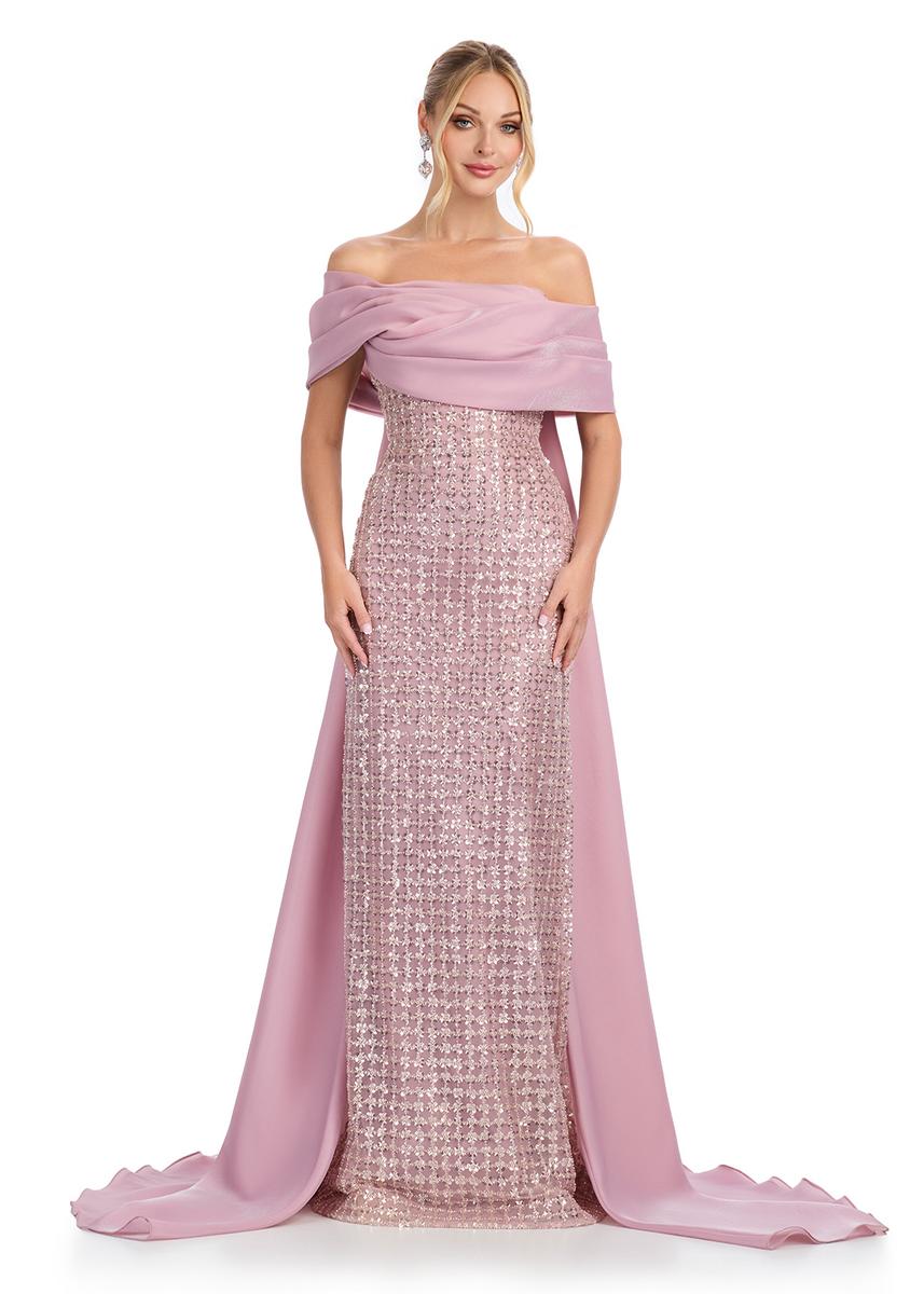 ASHLEYlauren Off-Shoulder Beaded Evening Gown 12020