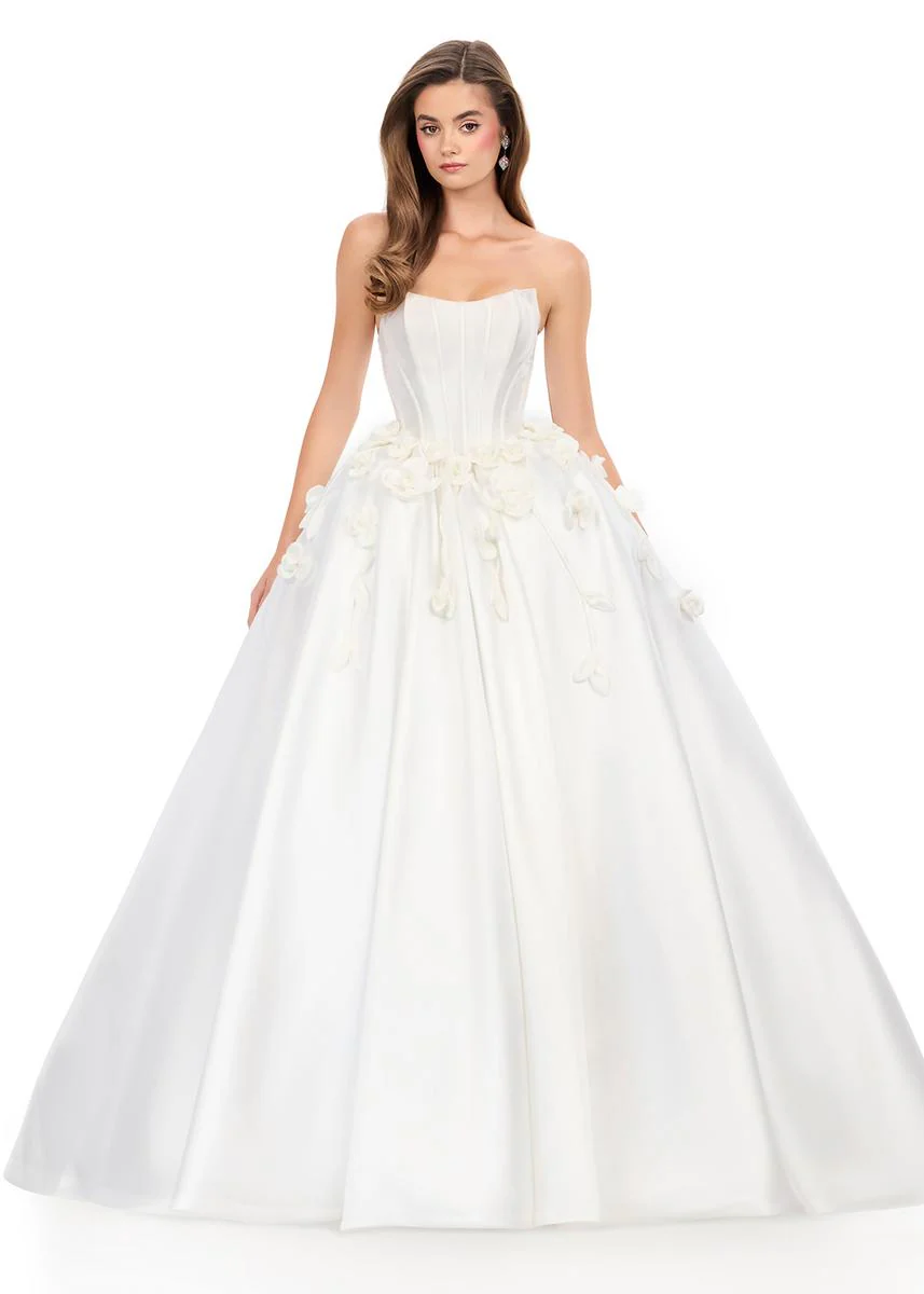 ASHLEYlauren Strapless 3D Applique Ballgown Dress 12062 - Image 3