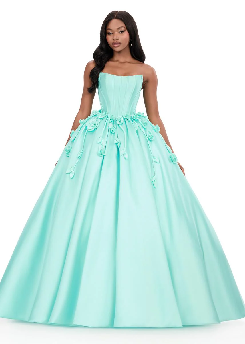 ASHLEYlauren Strapless 3D Applique Ballgown Dress 12062 - Image 5