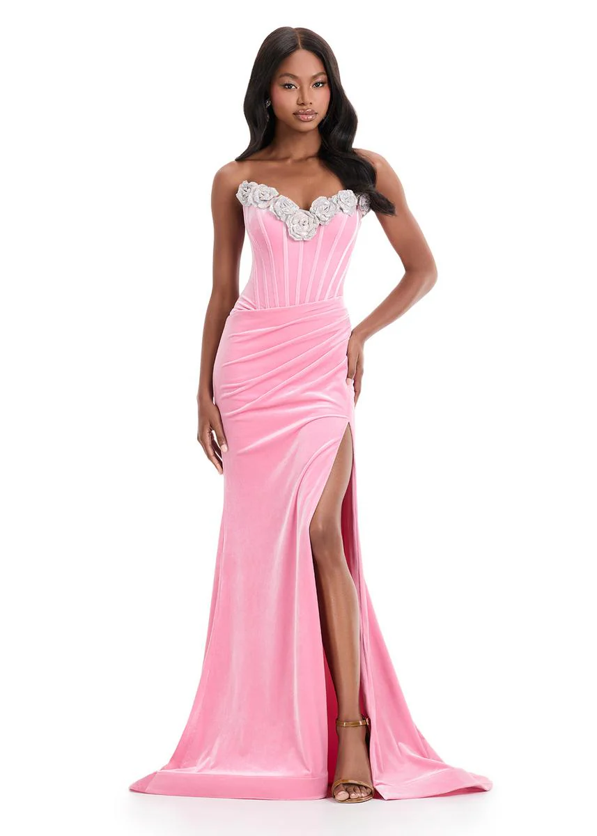 ASHLEYlauren Velvet Corset Prom Dress 12078