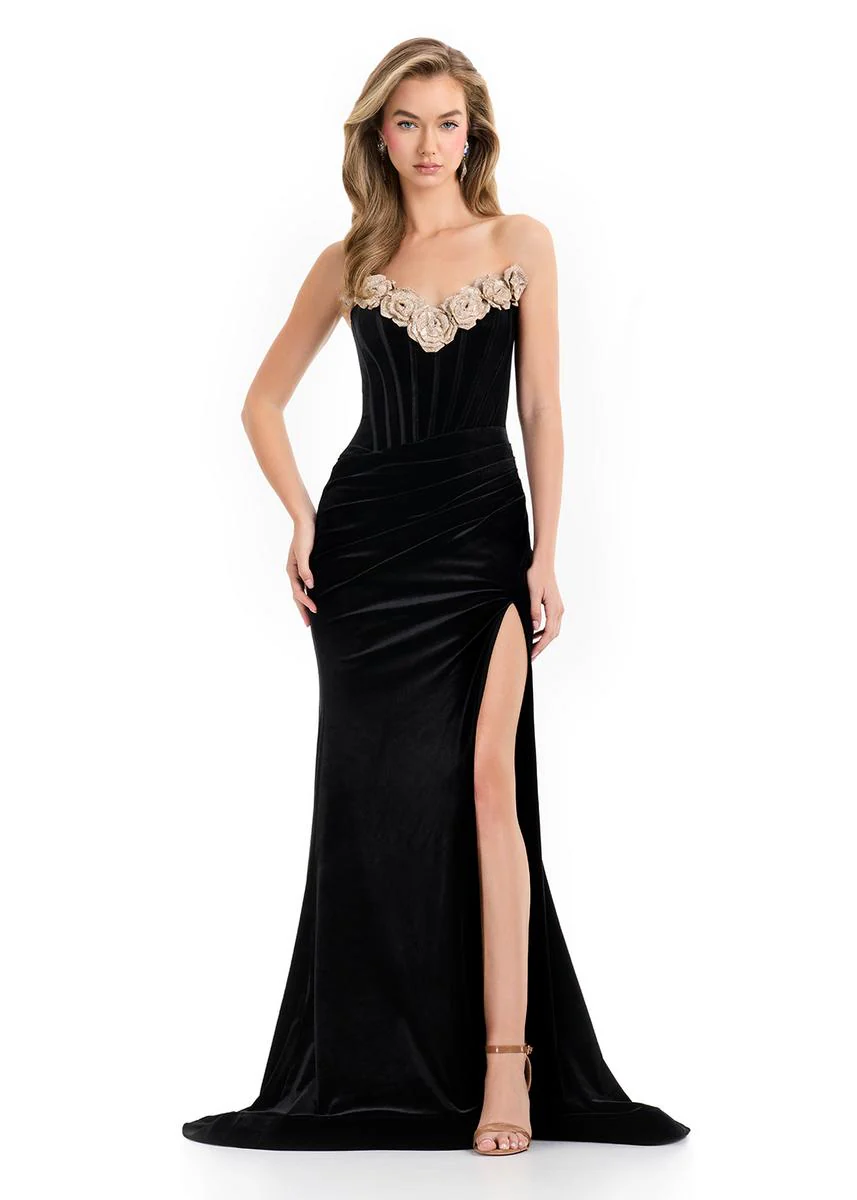 ASHLEYlauren Velvet Corset Prom Dress 12078 - Image 3