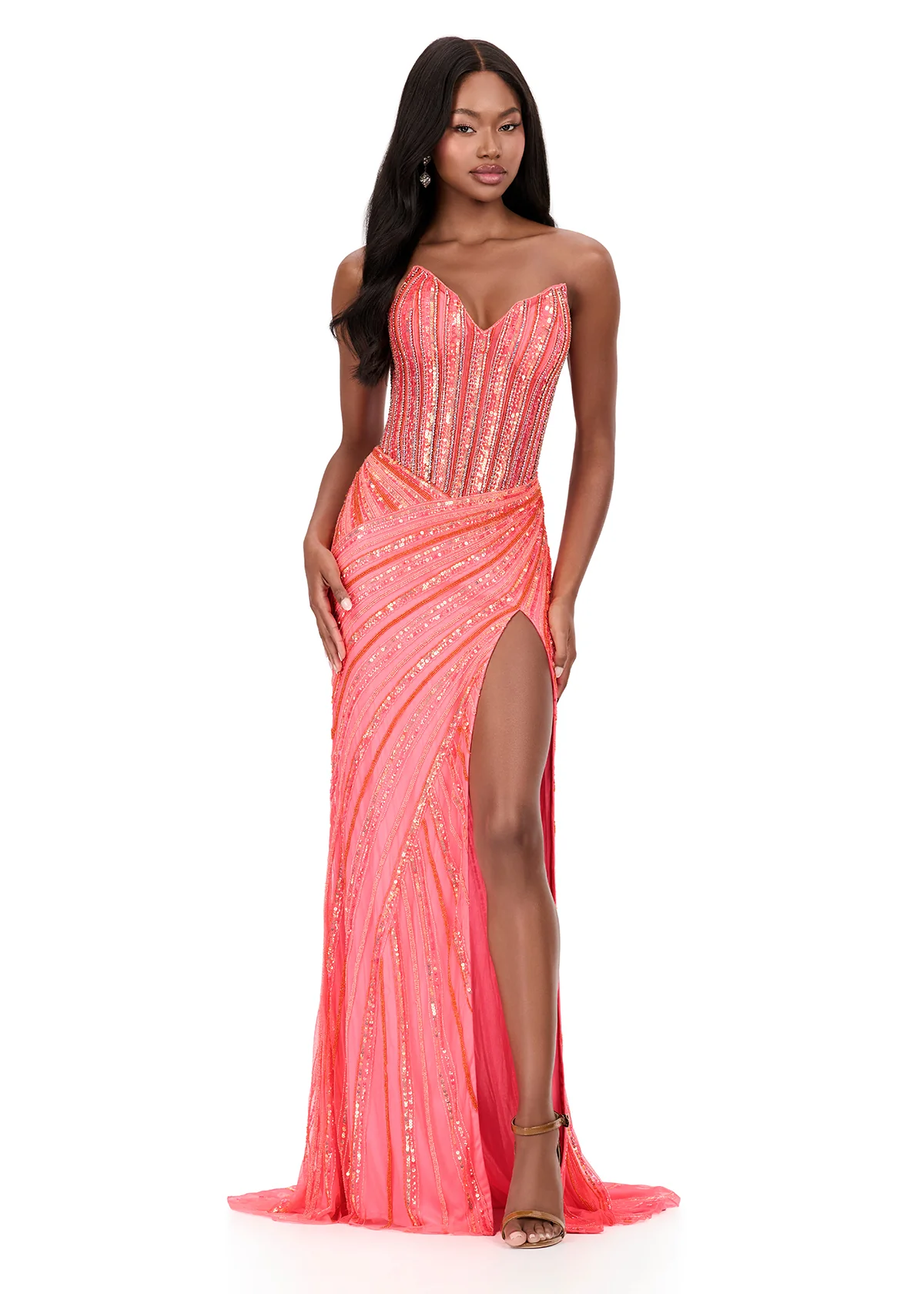 ASHLEYlauren Drop Waist Strapless Sequin Prom Dress 12150 - Image 3