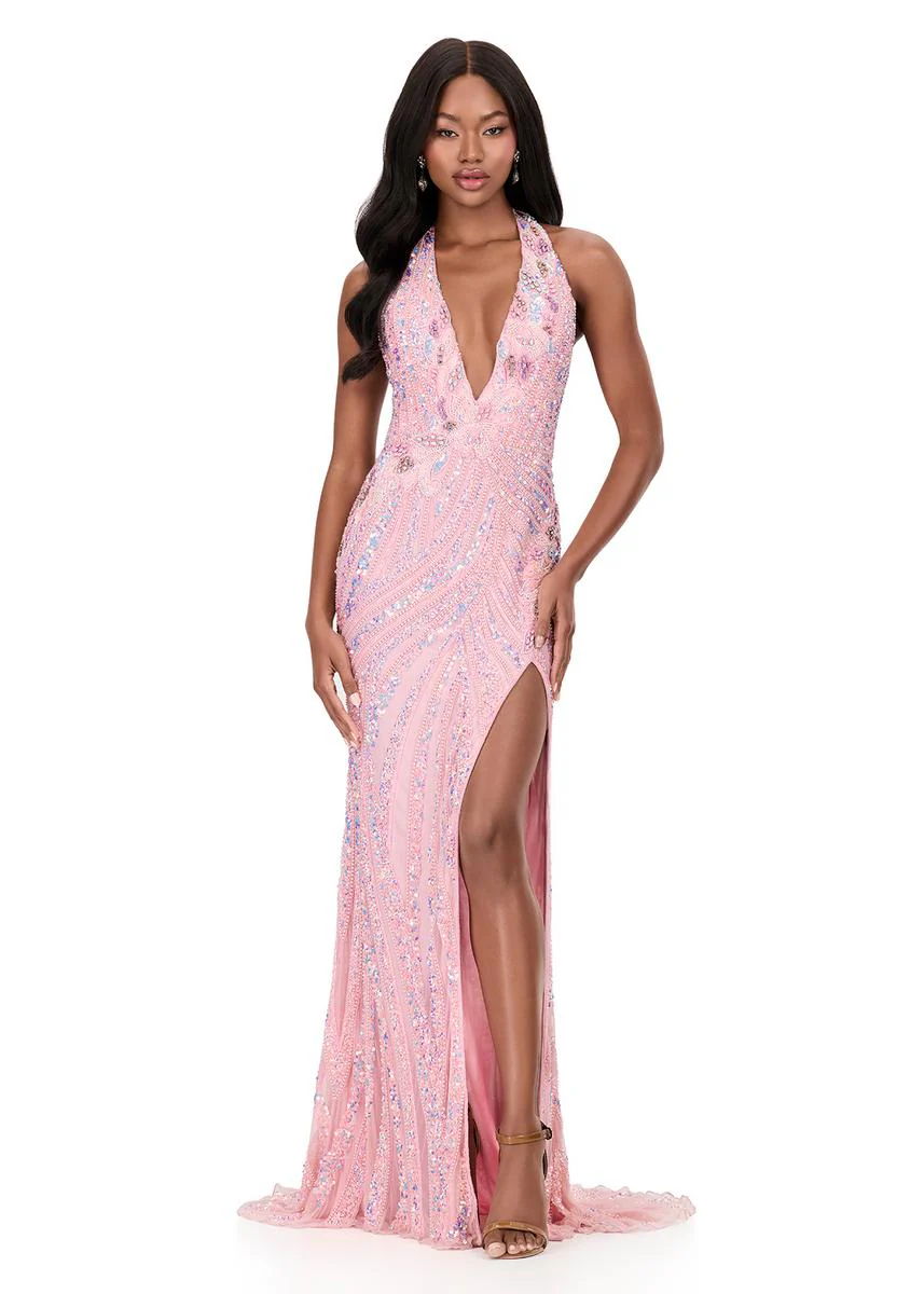ASHLEYlauren Beaded Halter Dress 12151 - Image 3