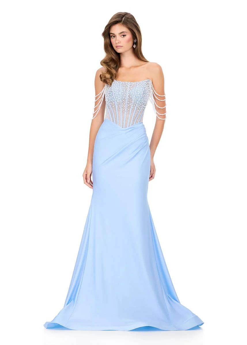 ASHLEYlauren Pearl Off Shoulder Prom Dress 12154 - Image 3