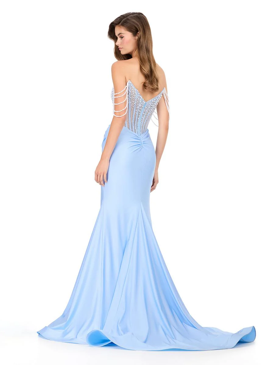 ASHLEYlauren Pearl Off Shoulder Prom Dress 12154 - Image 4