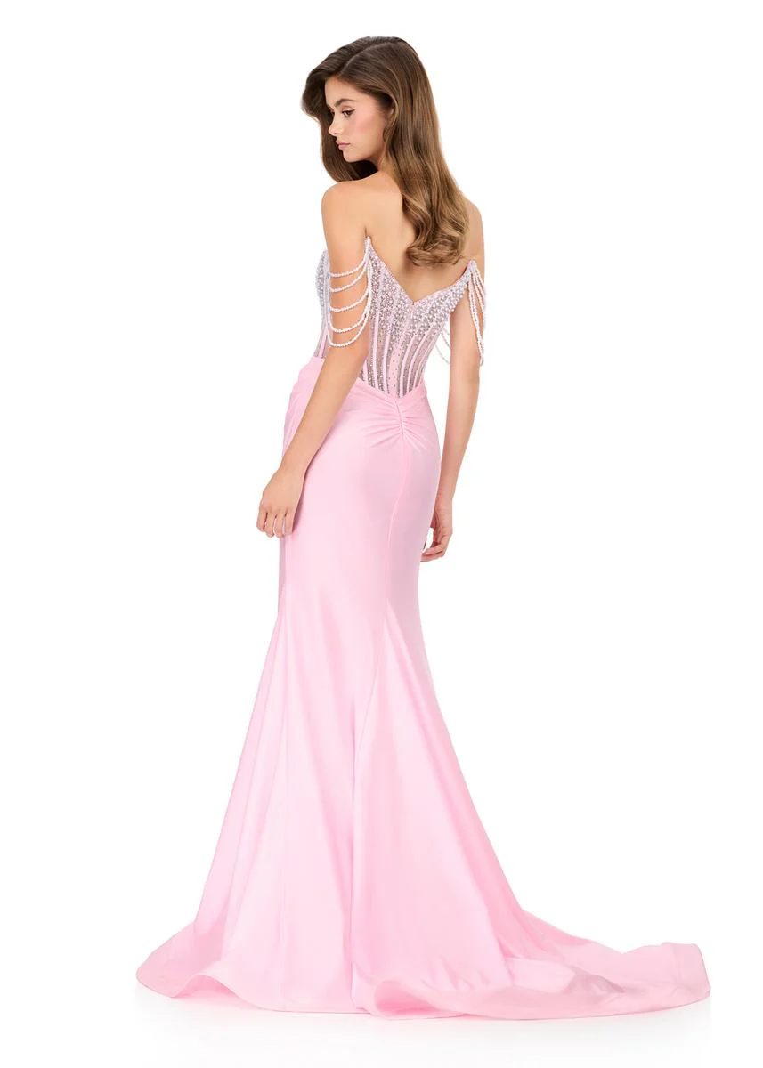 ASHLEYlauren Pearl Off Shoulder Prom Dress 12154 - Image 6
