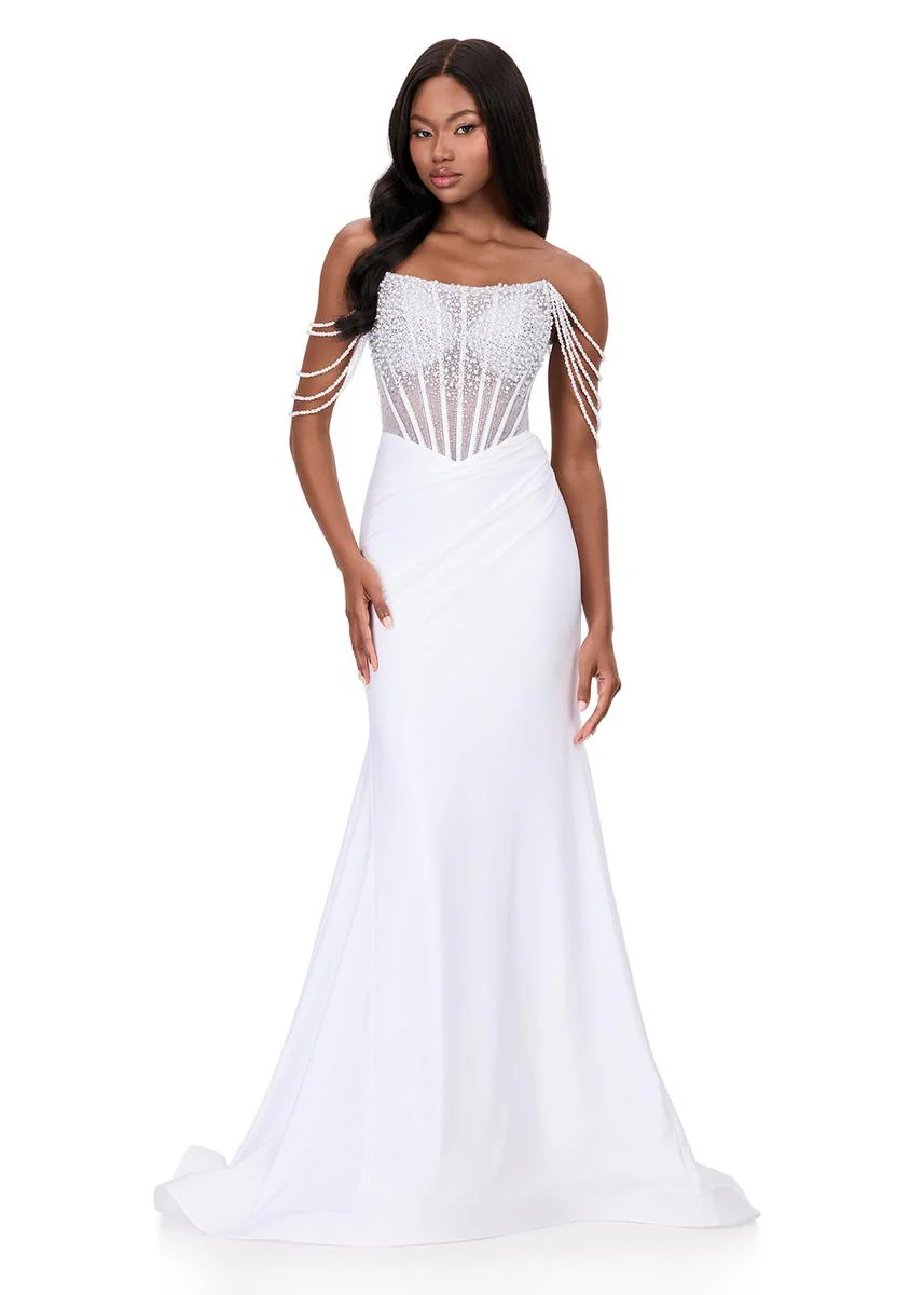 ASHLEYlauren Pearl Off Shoulder Prom Dress 12154 - Image 7