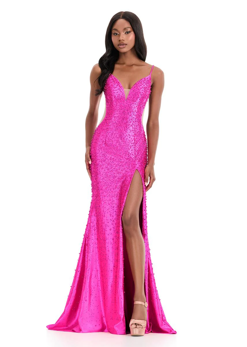 ASHLEYlauren Tight Pearl Open Back Prom Dress 12155 - Image 11