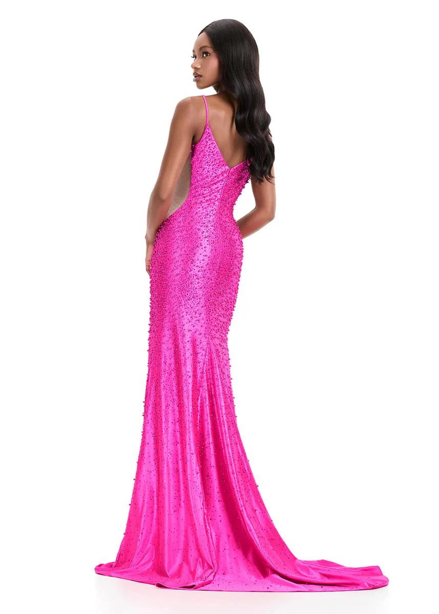 ASHLEYlauren Tight Pearl Open Back Prom Dress 12155 - Image 12