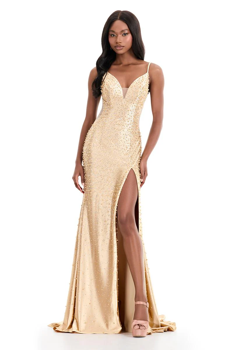 ASHLEYlauren Tight Pearl Open Back Prom Dress 12155 - Image 7